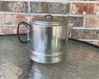 Vintage MIRRO Double Handle Retro Kettle Teapot with Lid, Camping, Aluminum Coffee Pot, Made in USA. Bin MY49-BB