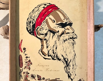 Vintage Hand Print Artwork "Narajwa Arunta Tribesman" by Australian Artist W.S. Williams, Portrait Features Traditional Motifs, Collectible
