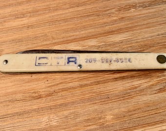 Cuchillo vintage para probar melones, cuchillo plegable de acero inoxidable con publicidad, abre y cierra correctamente, coleccionable. Bin K7