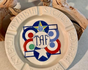 Antique World War II Allied Tactical Air Force (TAF) Ashtray by Richard Ginori, Historical, Military, Souvenir.  Bin 515V
