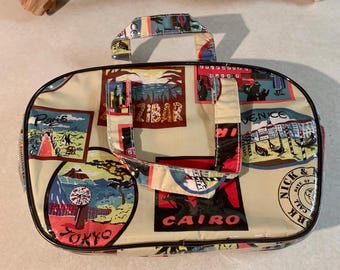 Vintage Nick & Nora Purse Cosmetic Bag with Designs Around The World (New York, Paris, Tokyo, Venice, Zanzibar and Venice), Souvenir, Gift