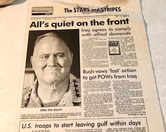 US Armed Forces - Stars and Stripes Newspaper dated (Friday, March 1, 1991), Historical Persian Gulf War, Military Memorabilia, Collectible