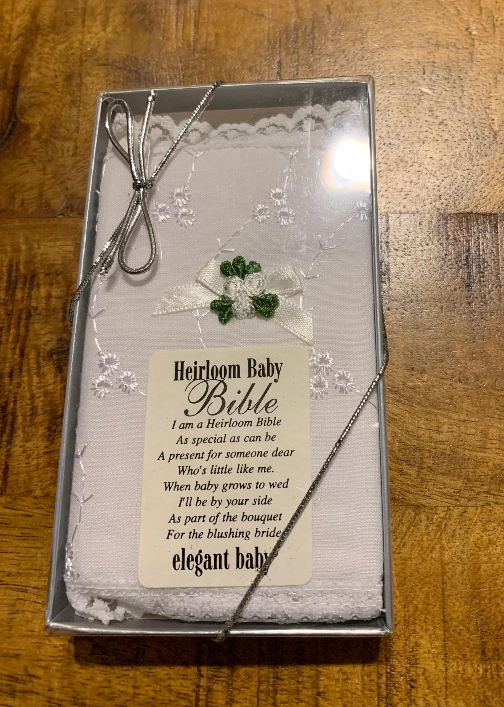 Vintage 1968 "Heirloom Baby Bible - Elegant Baby" New Testament (Factory Flaw), White Cloth Trimmed in Lace, Collectible, Gift. Bin HBB