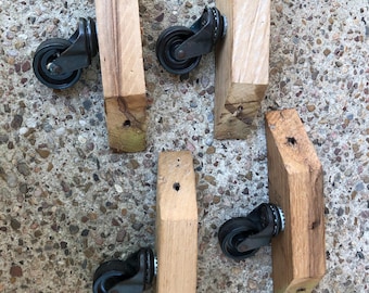 Vintage 1950s Caster Swivel Wheels with Wooden Support Brackets, Marked No. 63.216, Set of 4, Furniture Restoration, Shop Equipment. Bin 90R