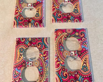 Boho Floral Paisley Wall Outlet Plates Including Decorative Screws, Lot of 4, Home Decor.  Bin 8AQ