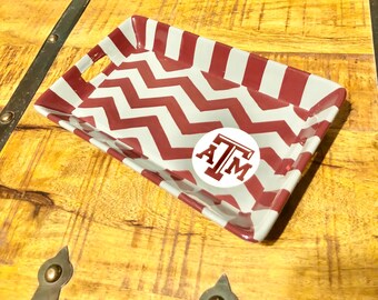 Magnolia Lane Collection Texas A&M University Catchall Tray with Built-in Handles, Authentic t Cabells Too, Ceramic, Souvenir, Gift. Bin ZXA