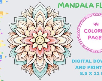 Mandala Flower Adult Coloring Pages,Mandala Coloring Pages,PDF,Printable, Stress Relief Patterns,Art Therapy,Adult Coloring Pages, Flower