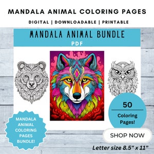 Mandala da colorare con animali, Disegni da colorare di mandala della fauna selvatica, PDF, stampabile, Modelli antistress, Arteterapia, Pagine da colorare per adulti