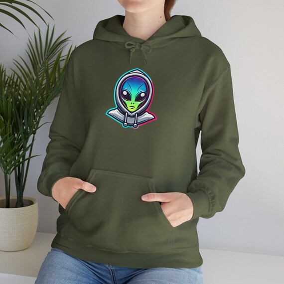 Stylized Alien Hoodie Futuristic Alien Face Apparel Glow