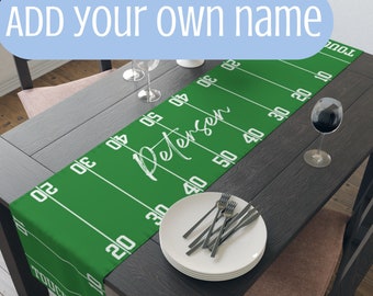 6 foot Custom Name American Football Field Table Runner 16"×72", Family Name Personalized Tablerunner, Polyester Cotton, Game Day Home Decor