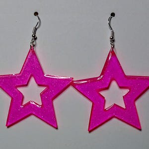Star earrings holographic glitter neon pink