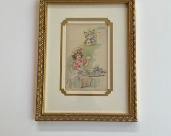 Framed 1898 Antique Chromolithograph Illustration from Fairy Tales Promotional Booklet. Artwork by Maud Humphrey.