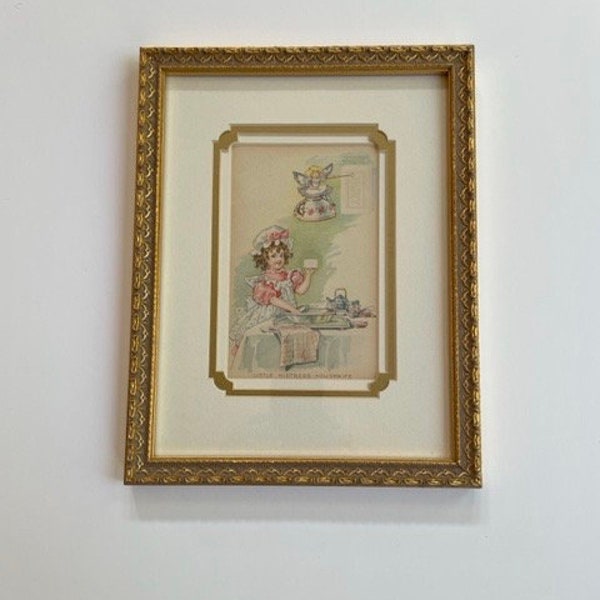 Framed 1898 Antique Chromolithograph Illustration from Fairy Tales Promotional Booklet. Artwork by Maud Humphrey.