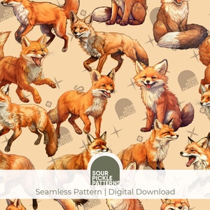 Papier numérique Renard mignon : motif transparent pour le scrapbooking, l'impression sur tissu et la création manuelle, 30 x 30 cm, jpg et png