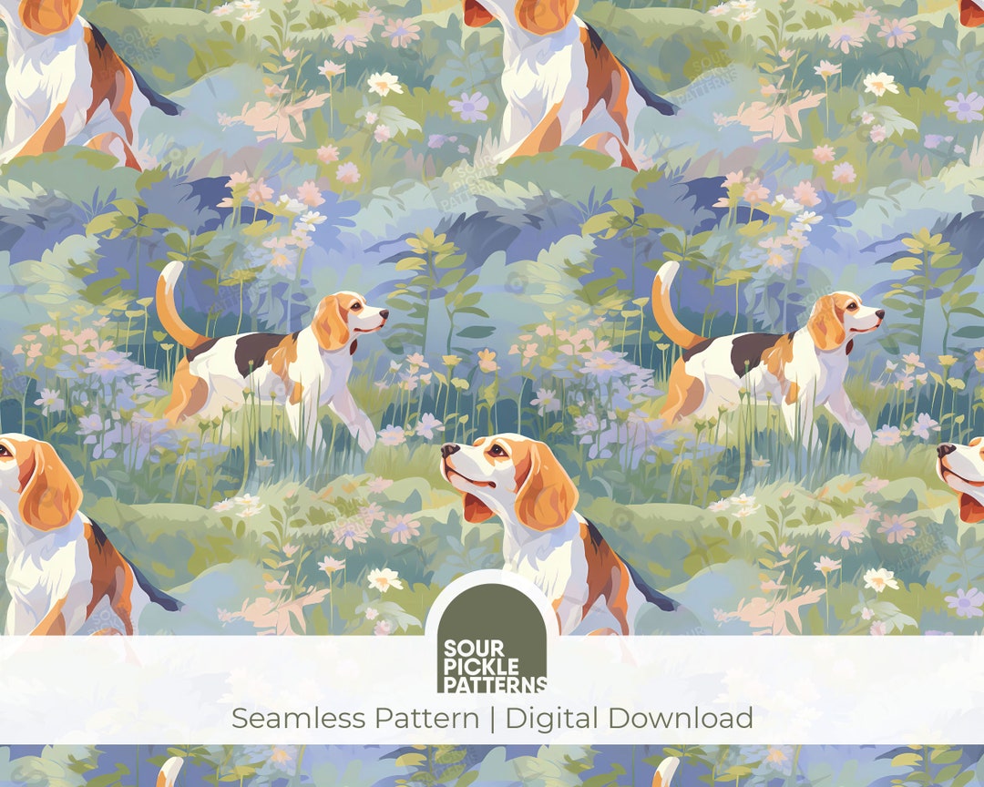 Beagle Digital Pattern, Cute Puppy Dog Illustration, Jpg Format, for ...