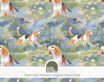 Beagle digital pattern, cute puppy dog illustration, jpg format, for scrapbooking and creative crafting projects