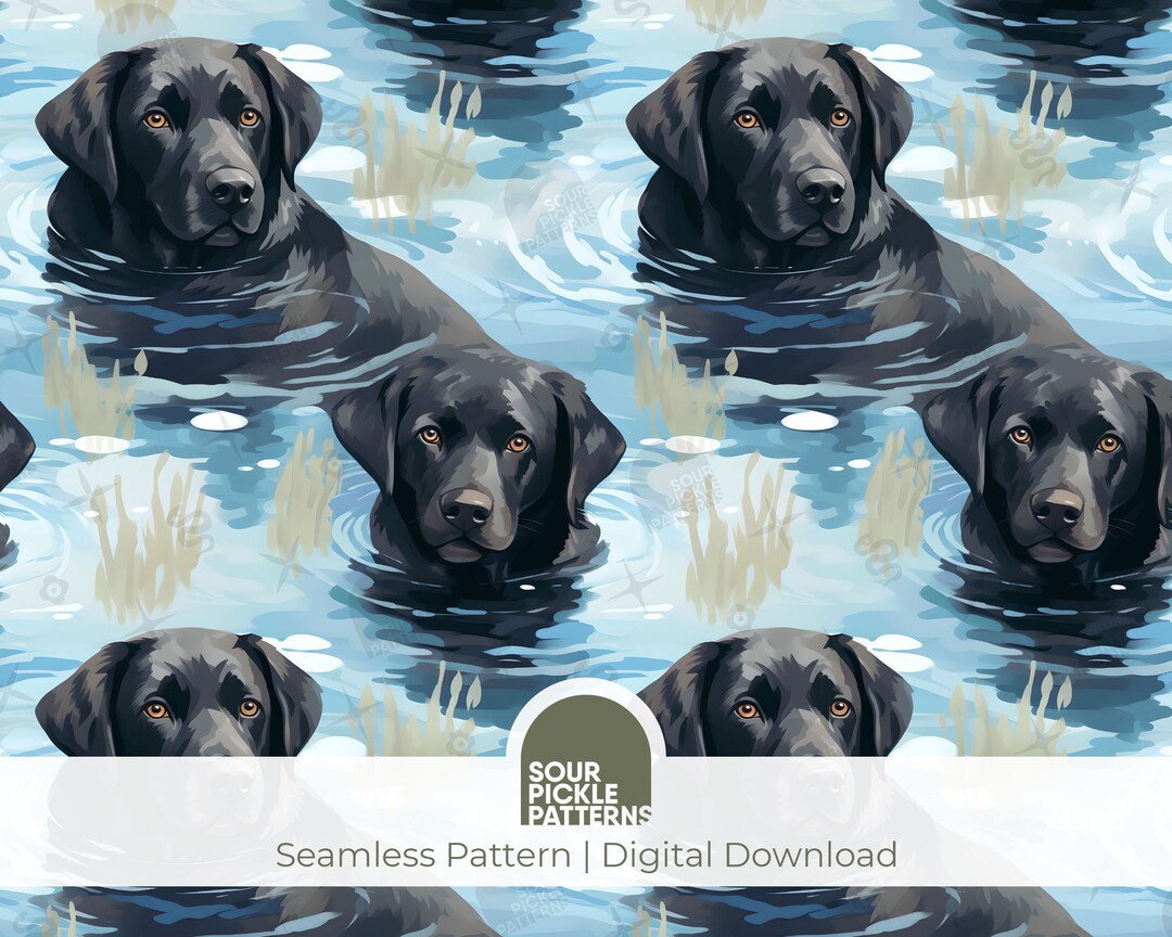 Black Labrador Digital Pattern, Seamless Dog Illustration, Lab