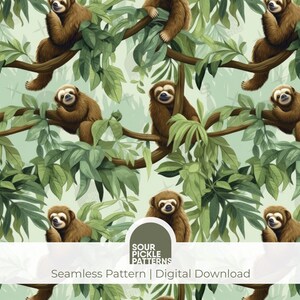 Sloth Digital Pattern: Seamless Jpg File for Scrapbooking, Fabric Printing, and Crafting