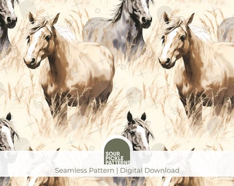 Wild horses pattern, vintage style horse illustration, scrapbooking and creative crafting projects, jpg file