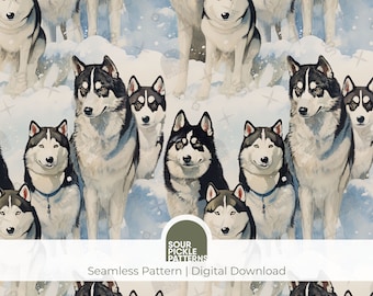 Husky Dog Seamless Pattern: Scrapbooking, Fabric (JPG Digital Download)