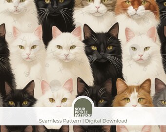 Siberian Angora Cat Pattern: Seamless Furry Feline Print (Digital Download)