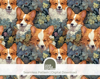 Corgi digital pattern, cute puppy dog illustration, scrapbooking, creative crafting projects, jpg format