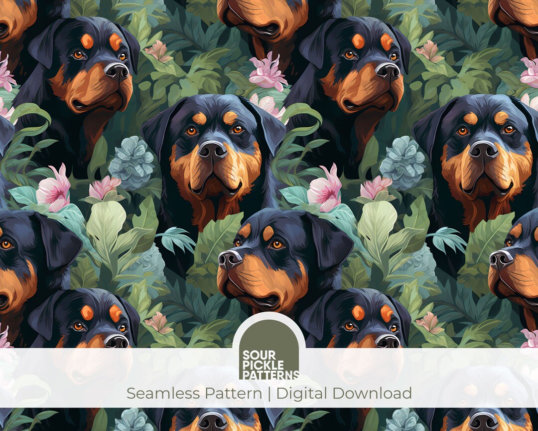 Rottweiler Digital Pattern, Seamless Dog Illustration, Cute Large Breed ...