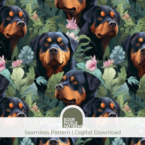 Rottweiler, digitales Muster, nahtloser Hund Illustration, niedlicher Welpe einer großen Rasse, Scrapbooking, kreatives Basteln, jpg
