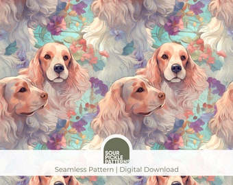 Cocker Spaniel digital pattern, cute puppy dog jpg, seamless animal illustration, scrapbooking, creative crafting projects
