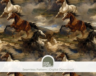 Dark Wild horses pattern, vintage style, scrapbooking and creative crafting projects, jpg