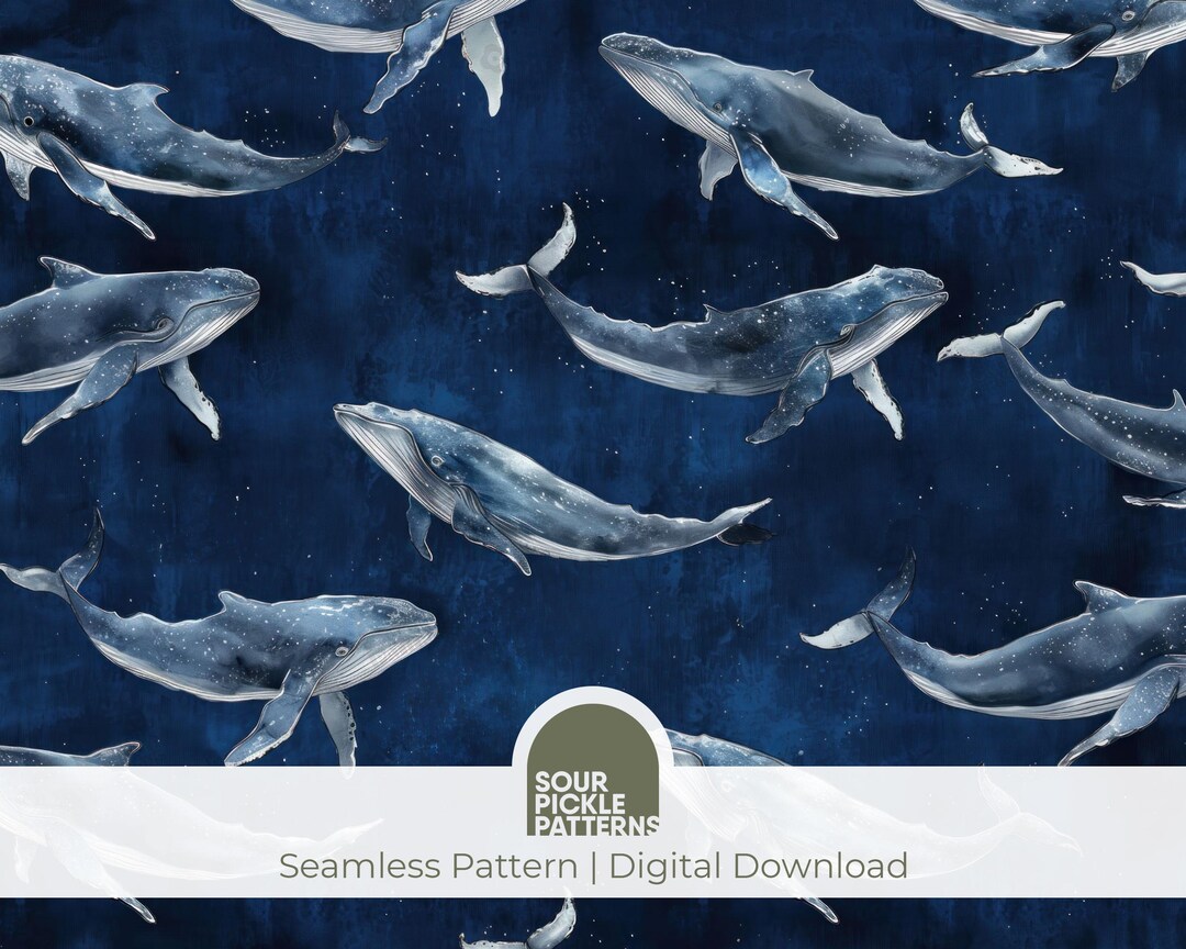 Seamless Blue Whale Pattern, Digital Paper, Ocean-inspired Design, JPG ...