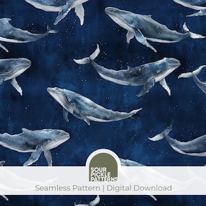 Motif baleine bleue transparente, papier numérique, design inspiré de l'océan, JPG