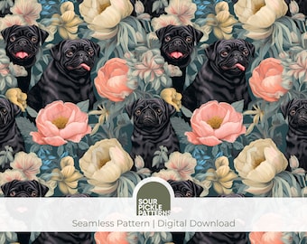 French bulldog seamless repeating pattern, cute black puppy dog jpg, scrapbooking, creative crafting projects, digital download