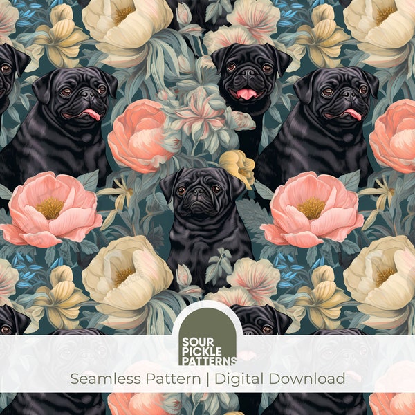 French bulldog seamless repeating pattern, cute black puppy dog jpg, scrapbooking, creative crafting projects, digital download