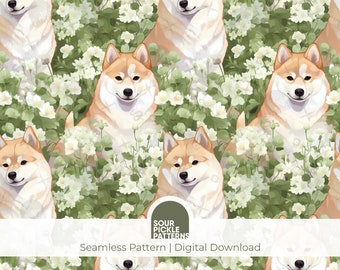 Shiba Inu digital pattern, cute puppy dog illustration, scrapbooking, creative crafting projects, jpg