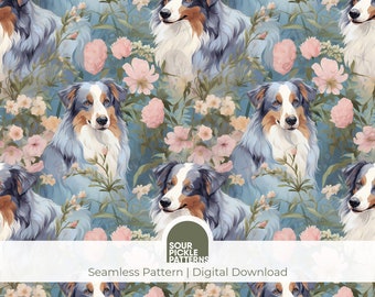 Australian shepherd digital paper, cute dog pattern, jpg file, scrapbooking, creative crafting projects