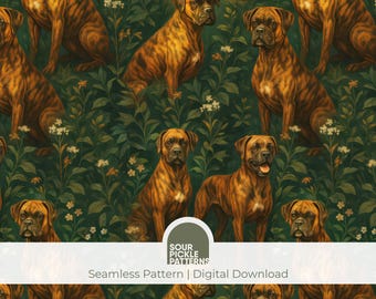 Brindle Boxer Dog Seamless Pattern – Digital Dog Print for Scrapbooking, Fabric & Crafts – JPG Instant Download for Pet Lovers