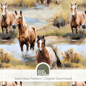 Modèle de chevaux sauvages, cheval de style vintage jpg, projets de scrapbooking et d'artisanat, téléchargement numérique