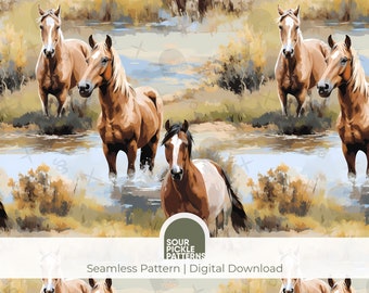 Wild horses pattern, vintage style horse jpg, scrapbooking and creative crafting projects, digital download