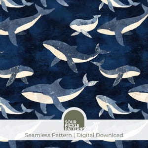 Motif numérique baleine, design sans couture inspiré de l'océan pour l'artisanat créatif, fichier JPG