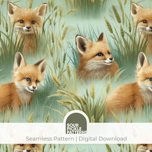 Padrão digital de raposa fofa: arquivo Jpg sem emendas para scrapbooking, impressão em tecido e artesanato, 12 x 12 polegadas
