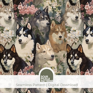 Husky digitales Muster, nahtloser Hund Illustration, süßer Welpe einer großen Rasse, Scrapbooking, kreatives Basteln, jpg