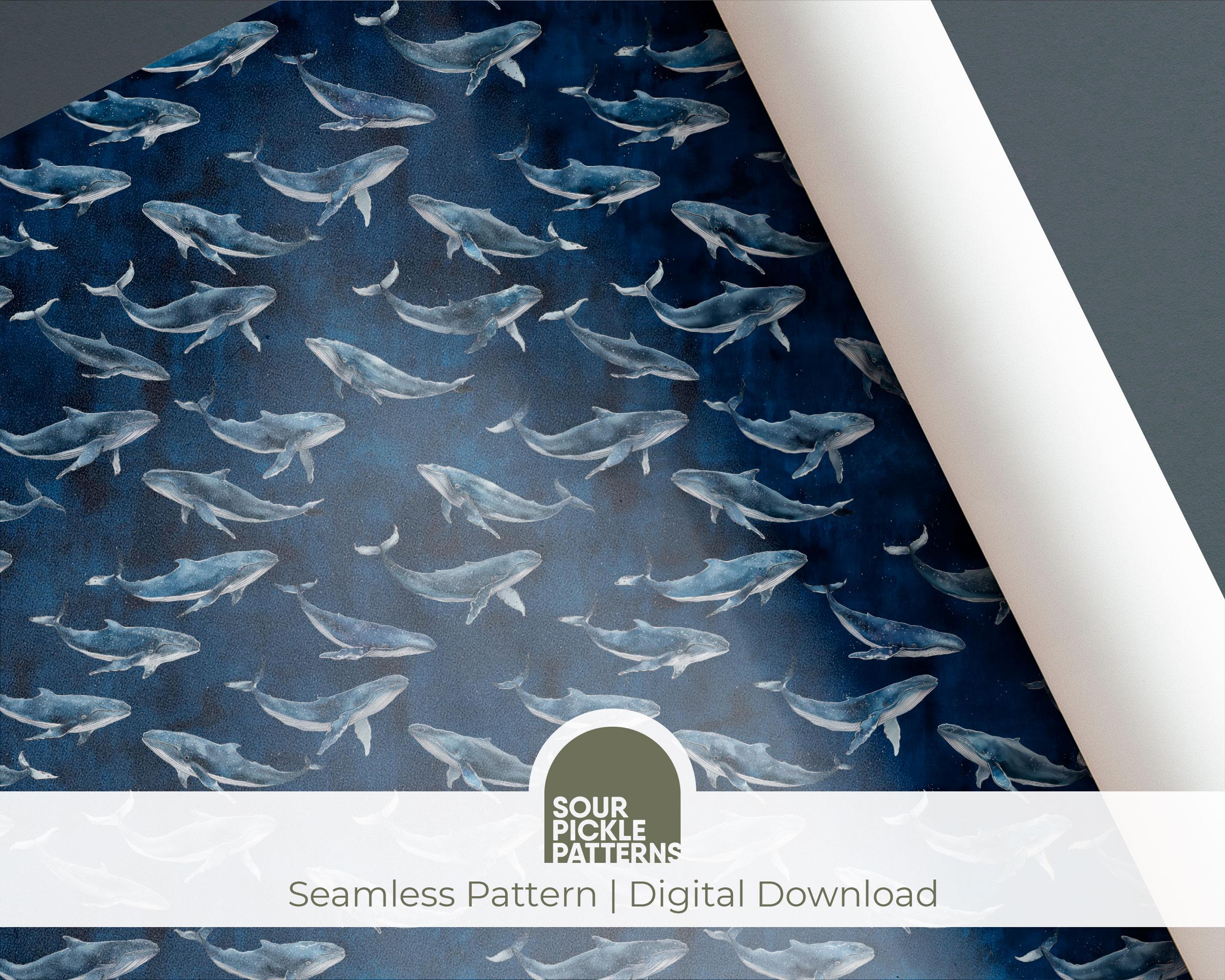 Seamless Blue Whale Pattern, Digital Paper, Ocean-inspired Design, JPG ...