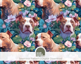 Pitbull digital pattern, seamless dog illustration, cute large breed puppy, scrapbooking, creative crafting projects, jpg