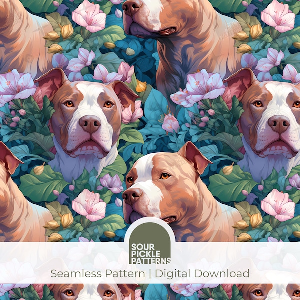 Pitbull digital pattern, seamless dog illustration, cute large breed puppy, scrapbooking, creative crafting projects, jpg