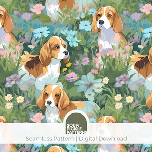 Papel digital Beagle, patrón sin costuras cachorro, jpg, scrapbooking, proyectos de elaboración creativa