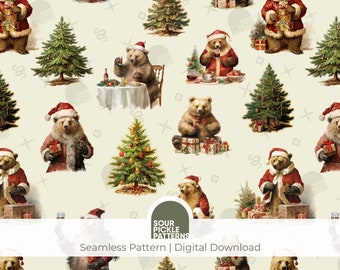 Christmas Bear Pattern: Seamless Holiday Design (PNG, JPG)