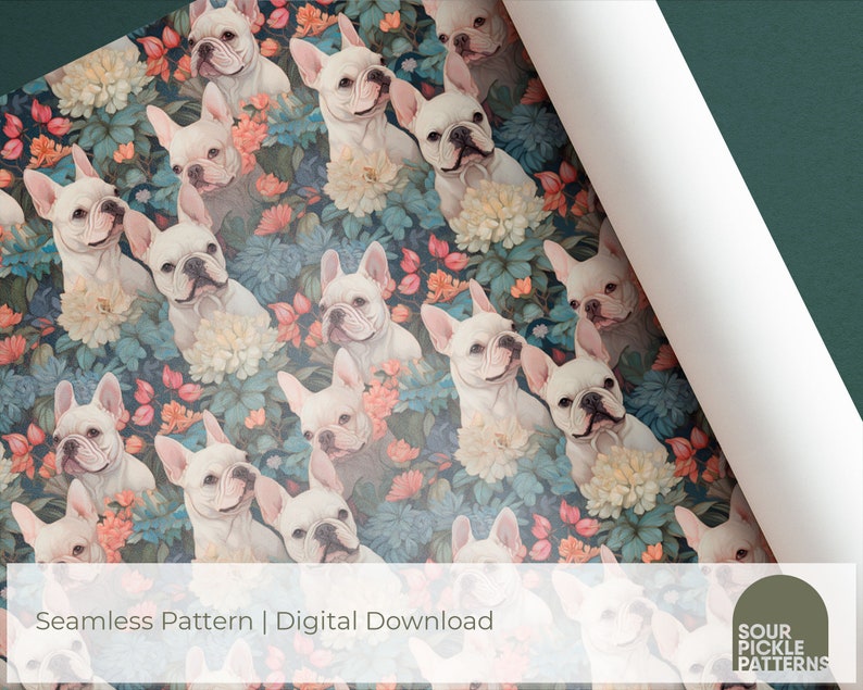 French Bulldog Seamless Repeating Pattern, Cute White Frenchie, Puppy ...