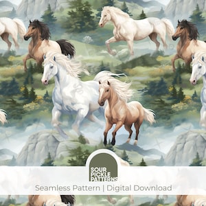 Modèle sans couture de chevaux sauvages, cheval de style vintage jpg, projets de scrapbooking et d'artisanat créatif, téléchargement numérique