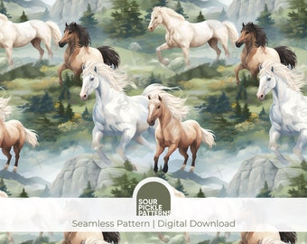 Seamless wild horses pattern, vintage style horse jpg, scrapbooking and creative crafting projects, digital download
